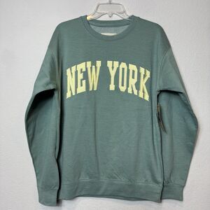 New York Popular Embroidered Sweatshirt Light Green w/ Yellow Letters Unisex M